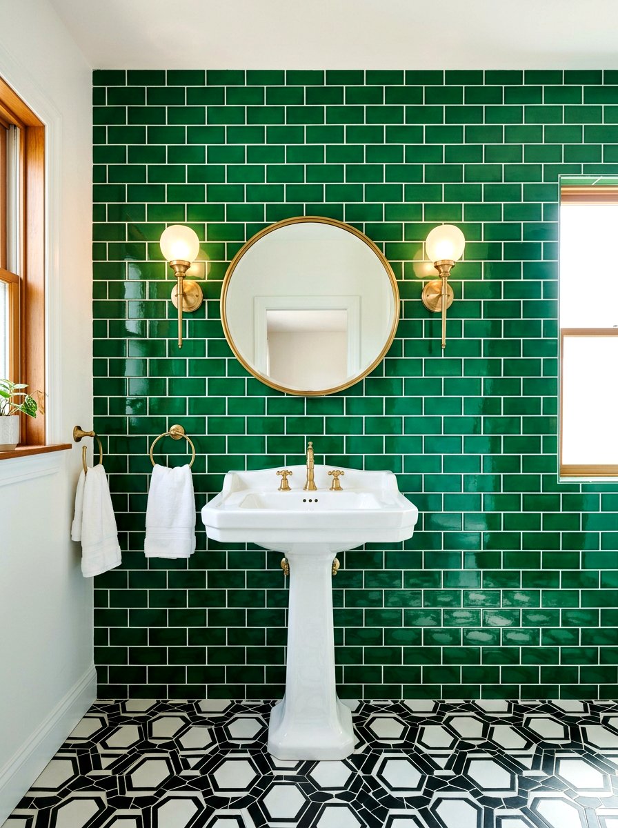 Emerald Green Wall Tile - 30 art deco bathroom ideas