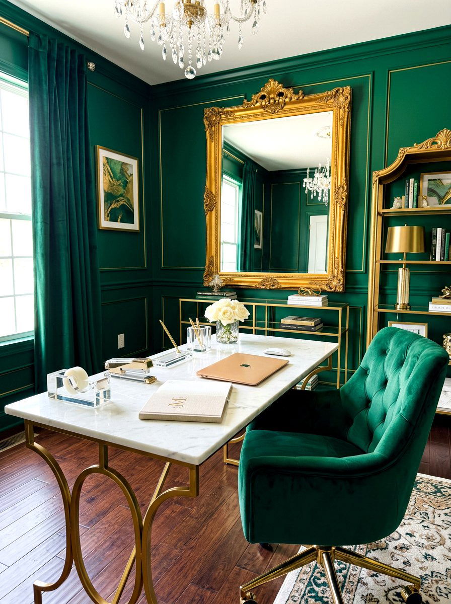 Emerald Green Workspace - 30 office accent paint ideas