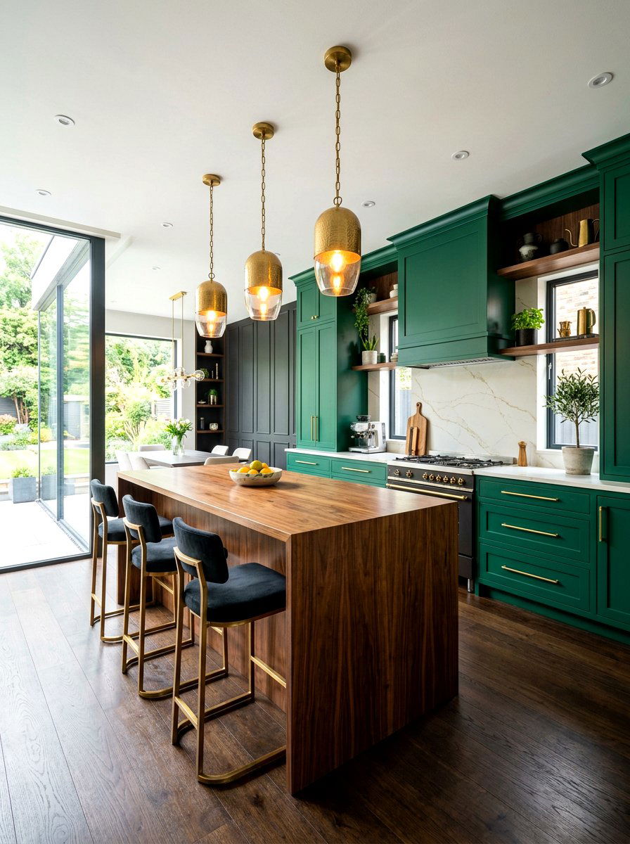 Emerald Green and Walnut Kitchen - 30 stained and painted kitchen ideas
