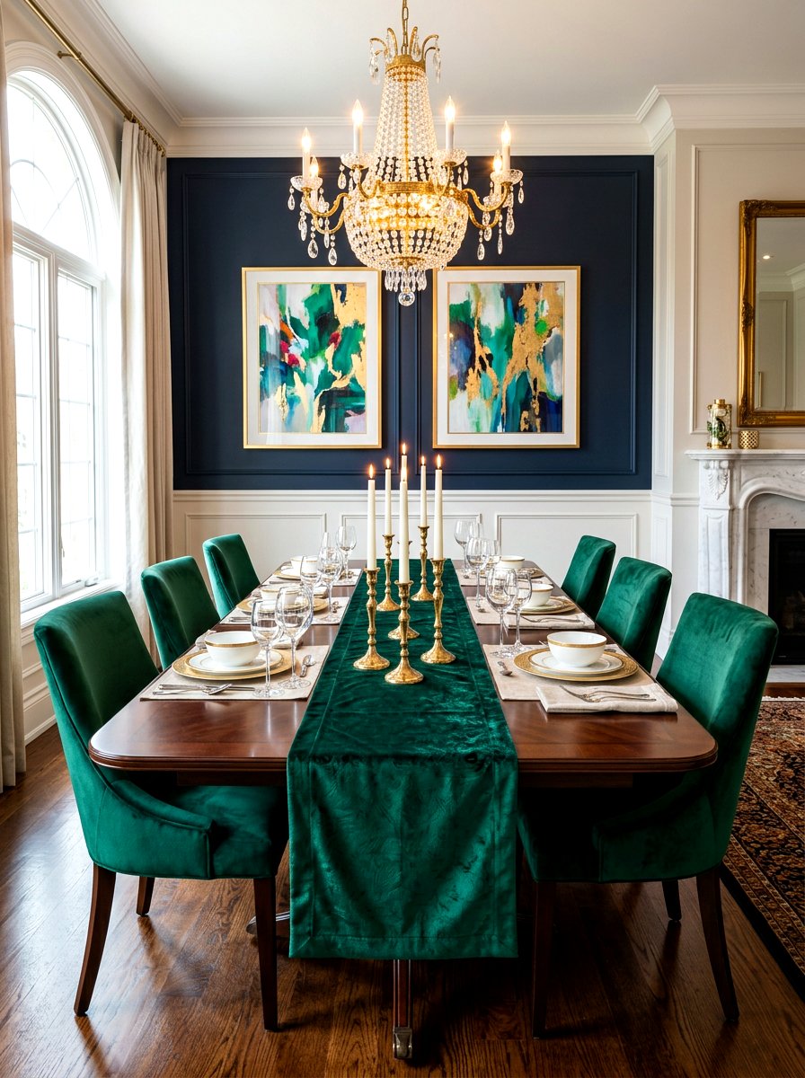 Emerald Velvet Runner - 30 candle table runner ideas