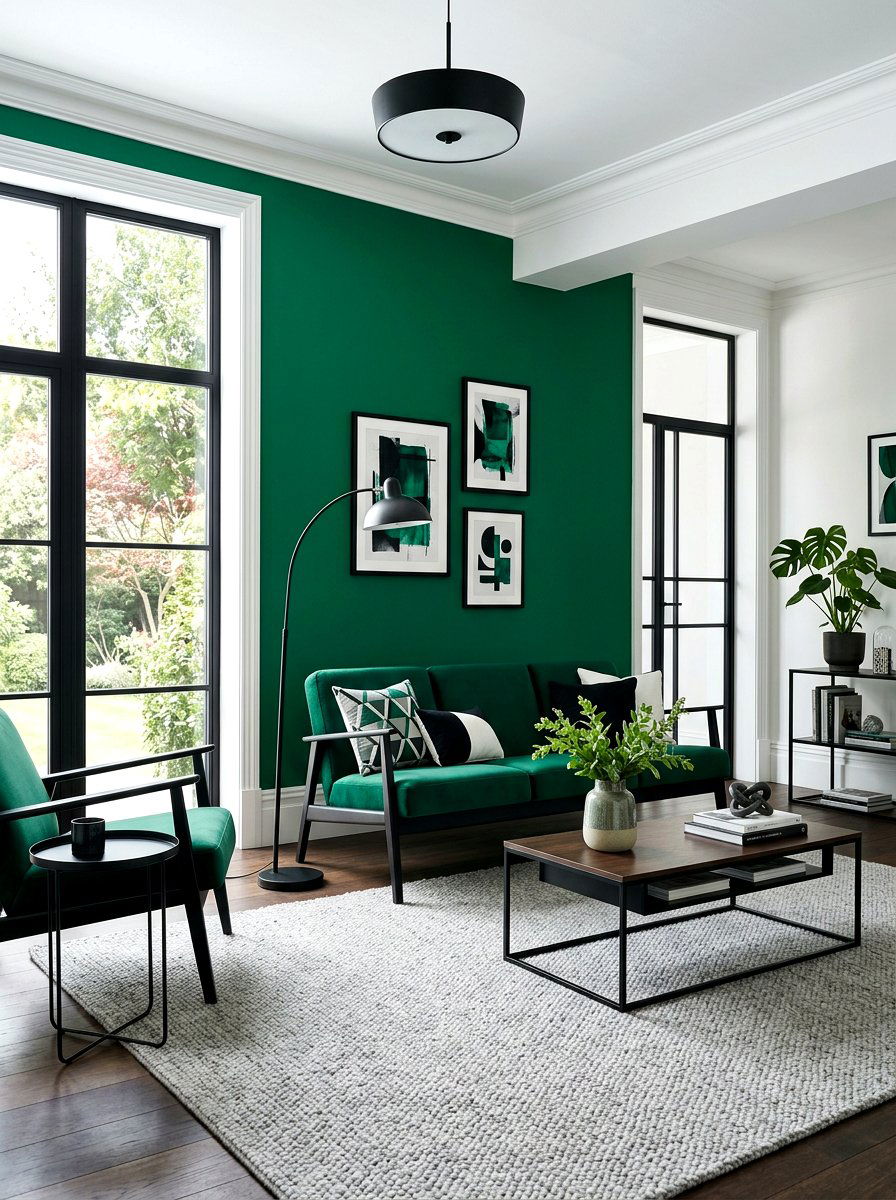Emerald green and black living room - 30 emerald green living room ideas
