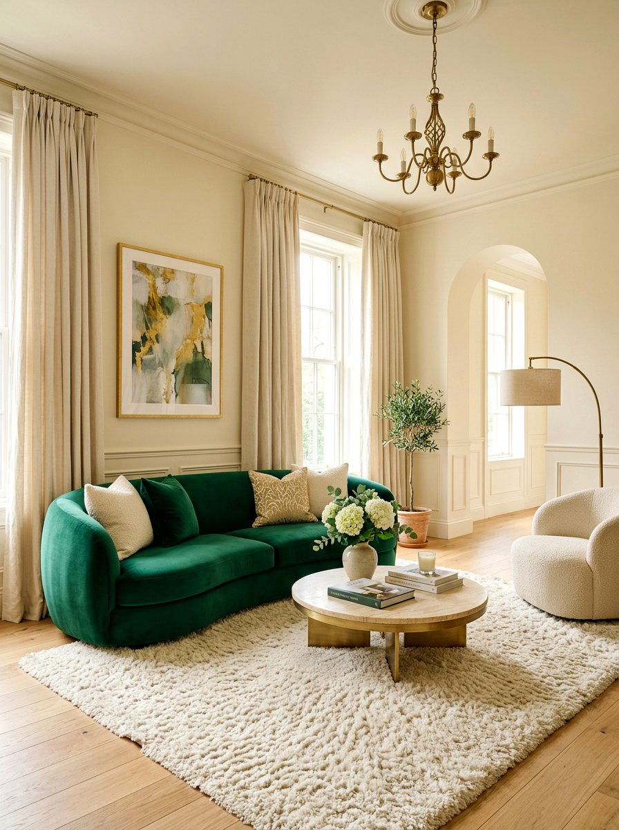 Emerald green and cream living room - 30 emerald green living room ideas
