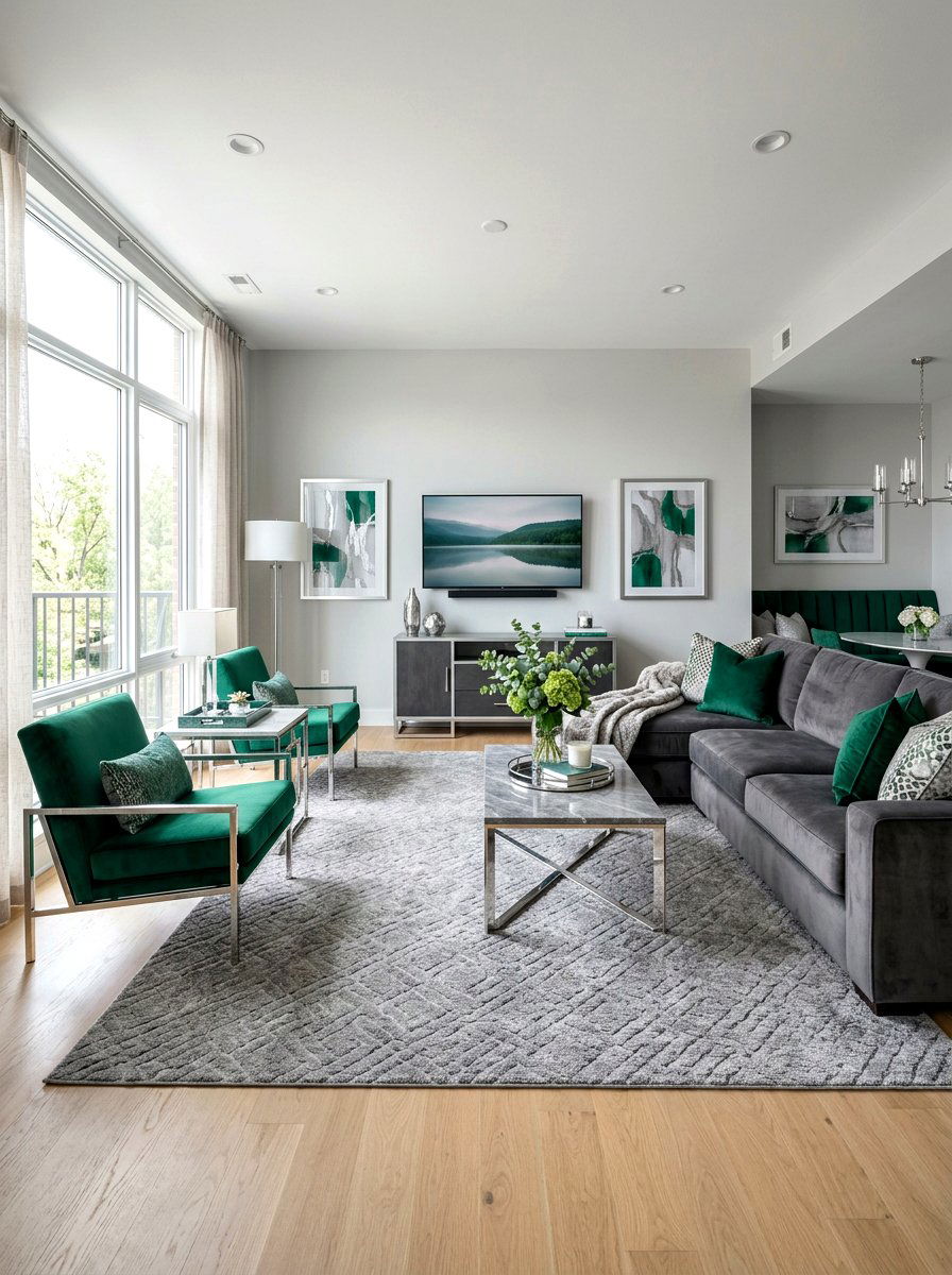 Emerald green and gray living room - 30 emerald green living room ideas