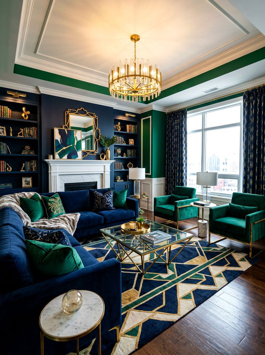 Emerald green and navy blue living room - 30 emerald green living room ideas