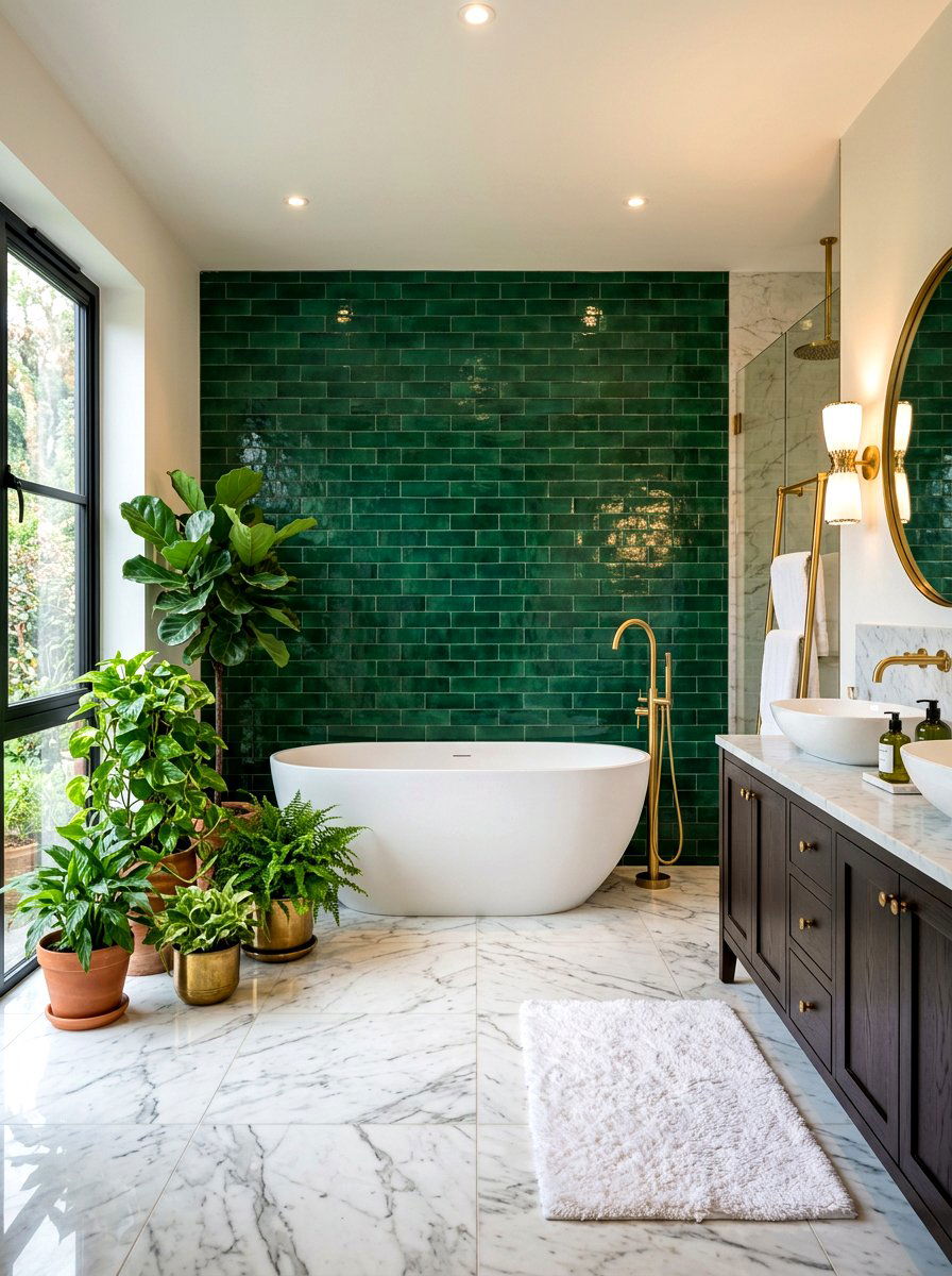 Emerald green bathroom wall - 30 niche tile contrast ideas