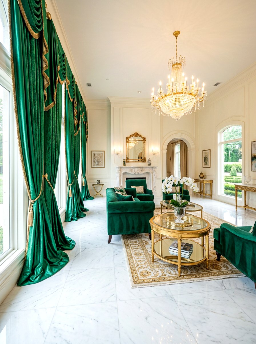 Emerald green curtains - 30 living room curtain ideas