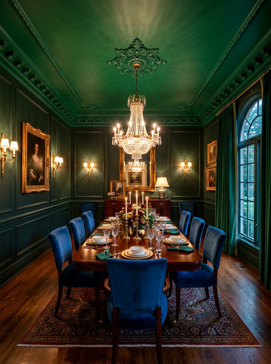 Emerald green dining room ceiling - 30 painted ceiling dining room ideas