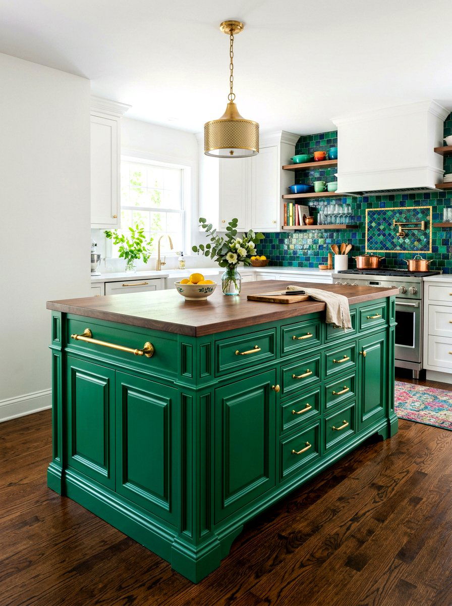 Emerald green dresser island - 30 antique dresser kitchen island ideas