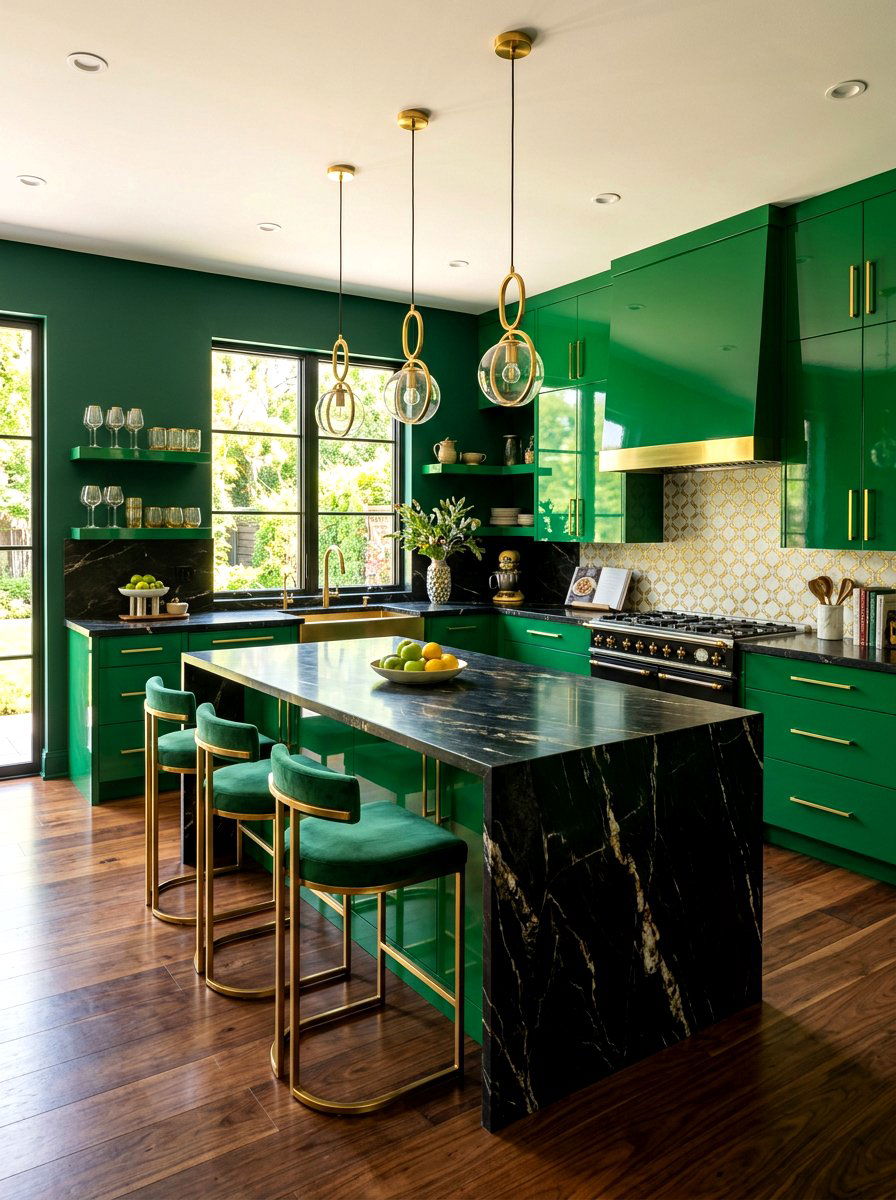 Emerald green kitchen - 30 color drenched kitchen ideas