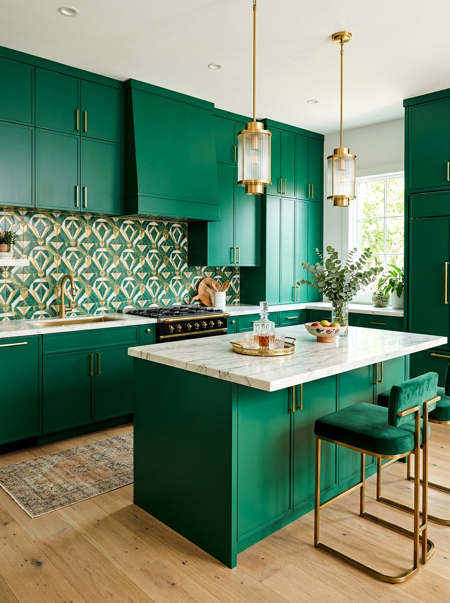Emerald green kitchen cabinet - 30 neo deco kitchen ideas