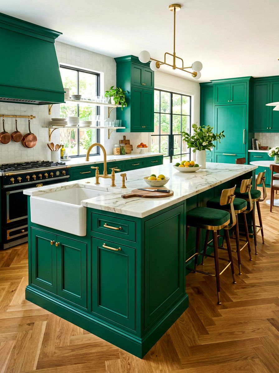 Emerald green kitchen island - 30 statement island kitchen ideas
