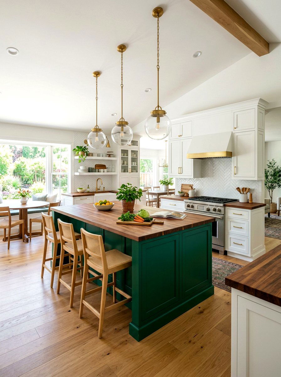 Emerald green kitchen island - 30 color pop kitchen ideas