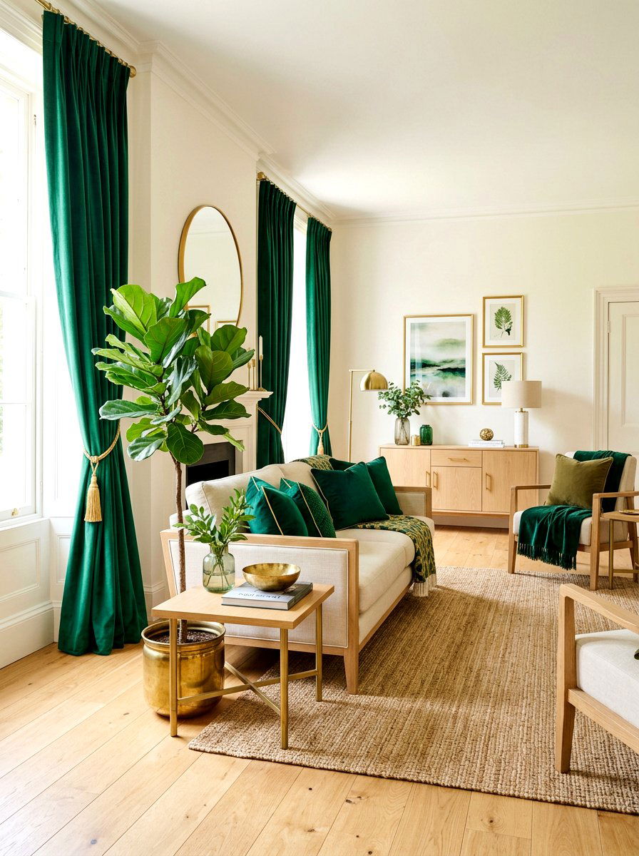 Emerald green living room accents - 30 art deco living room ideas