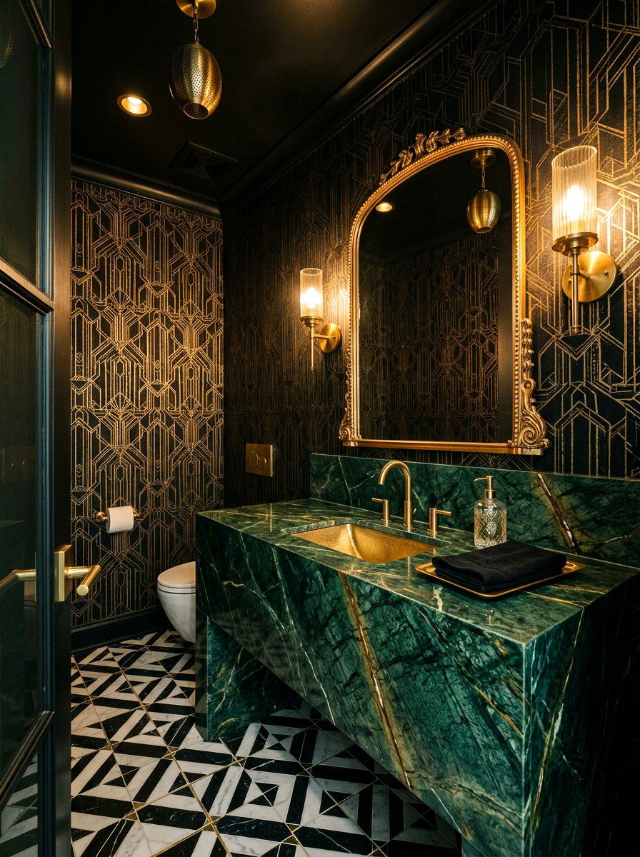 Emerald green marble vanity - 30 integrated sink countertop ideas