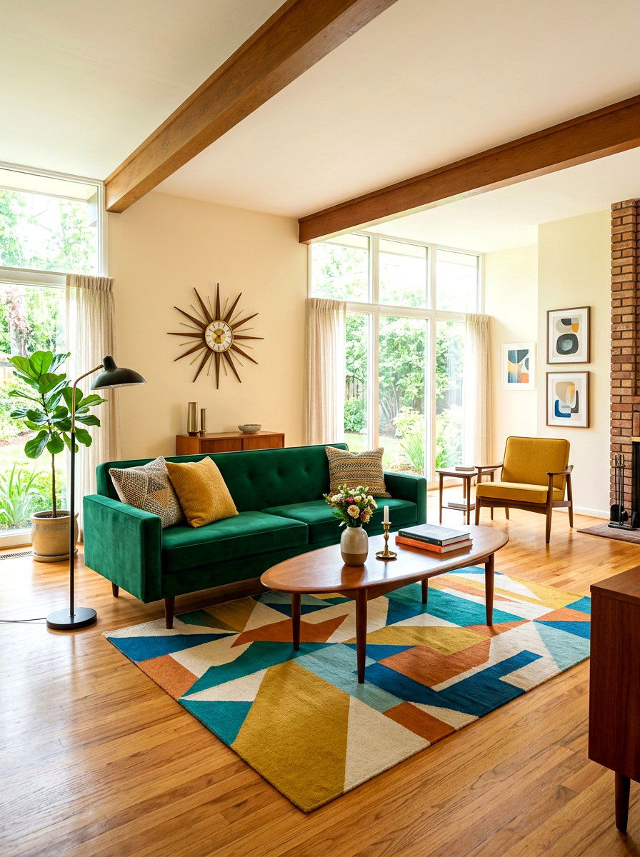 Emerald green mid century modern living room - 30 emerald green living room ideas