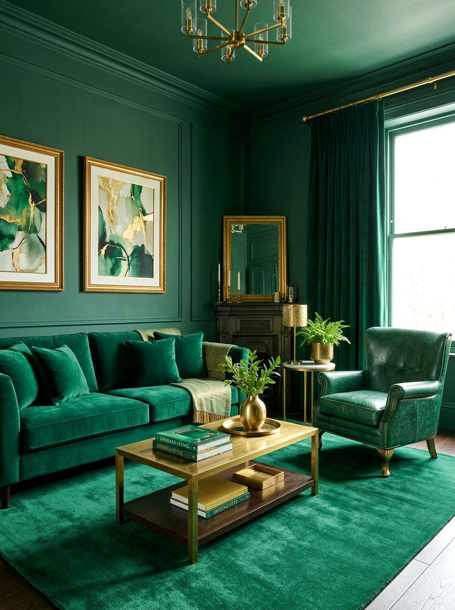 Emerald green monochromatic living room - 30 emerald green living room ideas