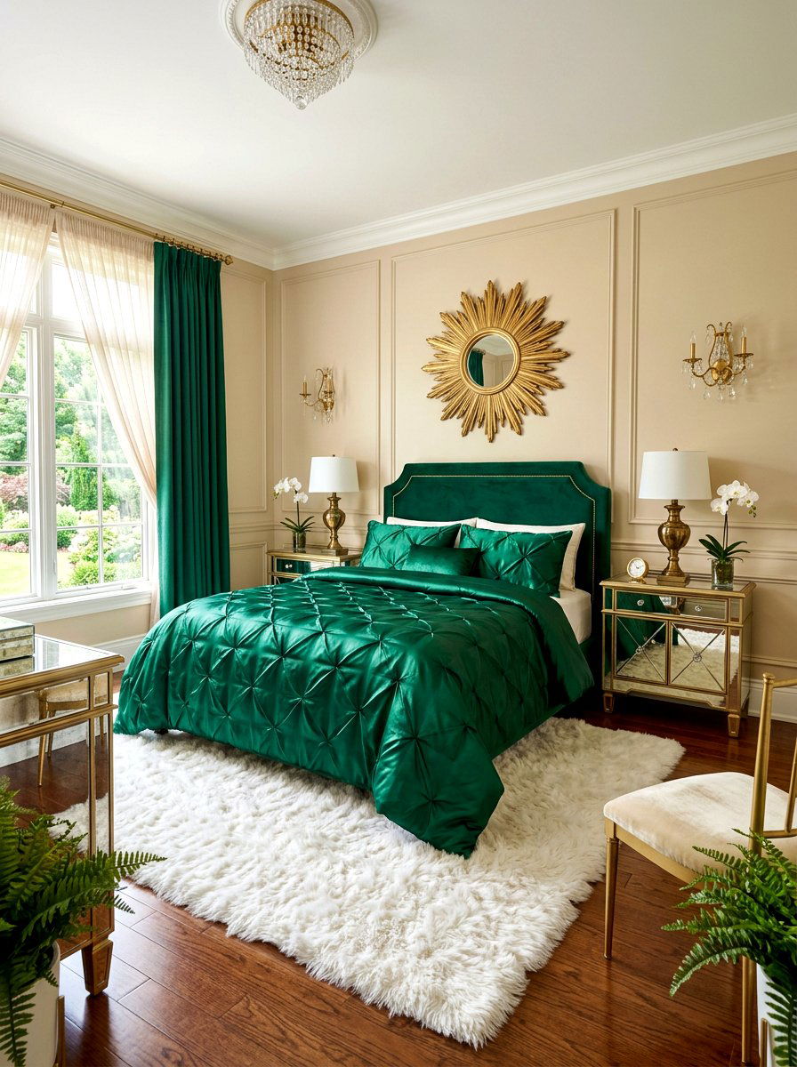 Emerald green satin - 30 designer bedding bedroom ideas