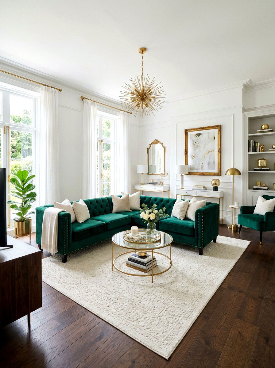 Emerald green sofa living room - 30 green living room ideas