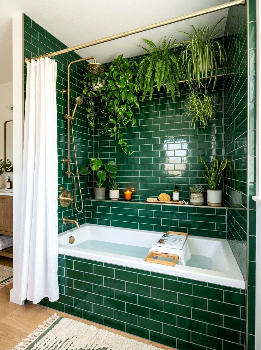 Emerald green tile - 30 tub surround ideas