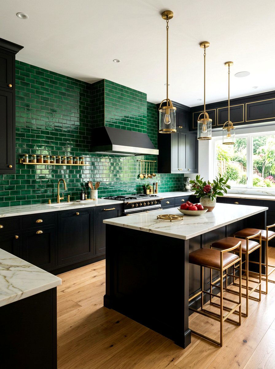 Emerald green tile - 30 moody kitchen ideas