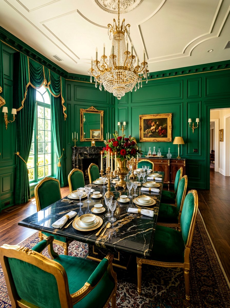 Emerald green walls - 30 moody supper club dining ideas
