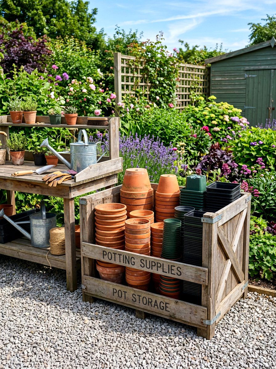 Empty Pot Storage Crate - 30 garden crate storage ideas