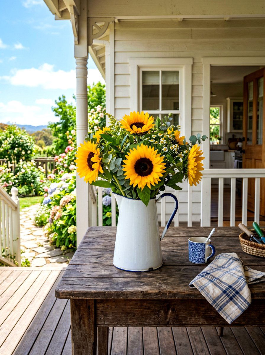 Enamel pitcher vase - 30 country porch decor ideas