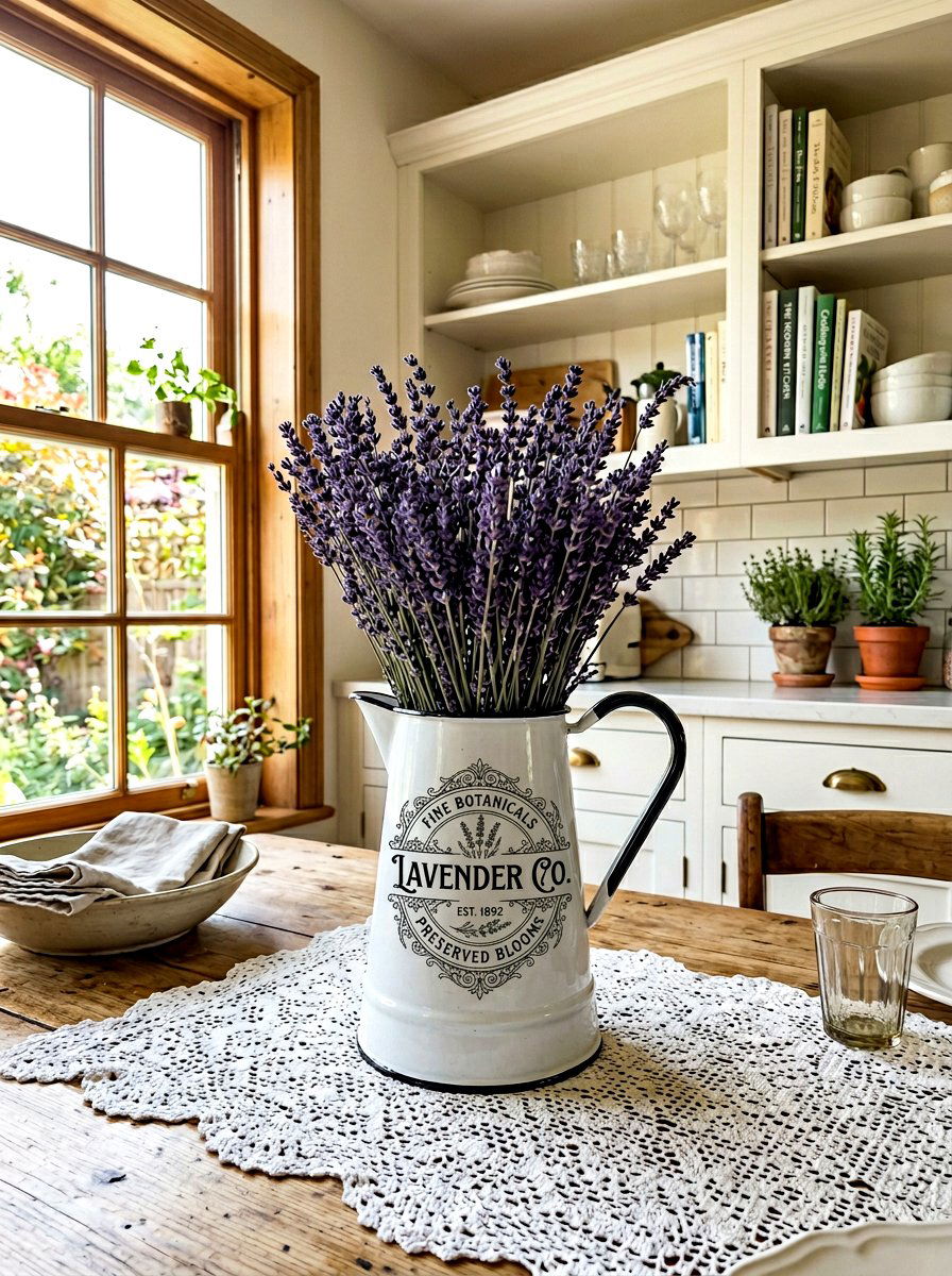 Enamel pitcher vase - 30 shabby chic decor ideas