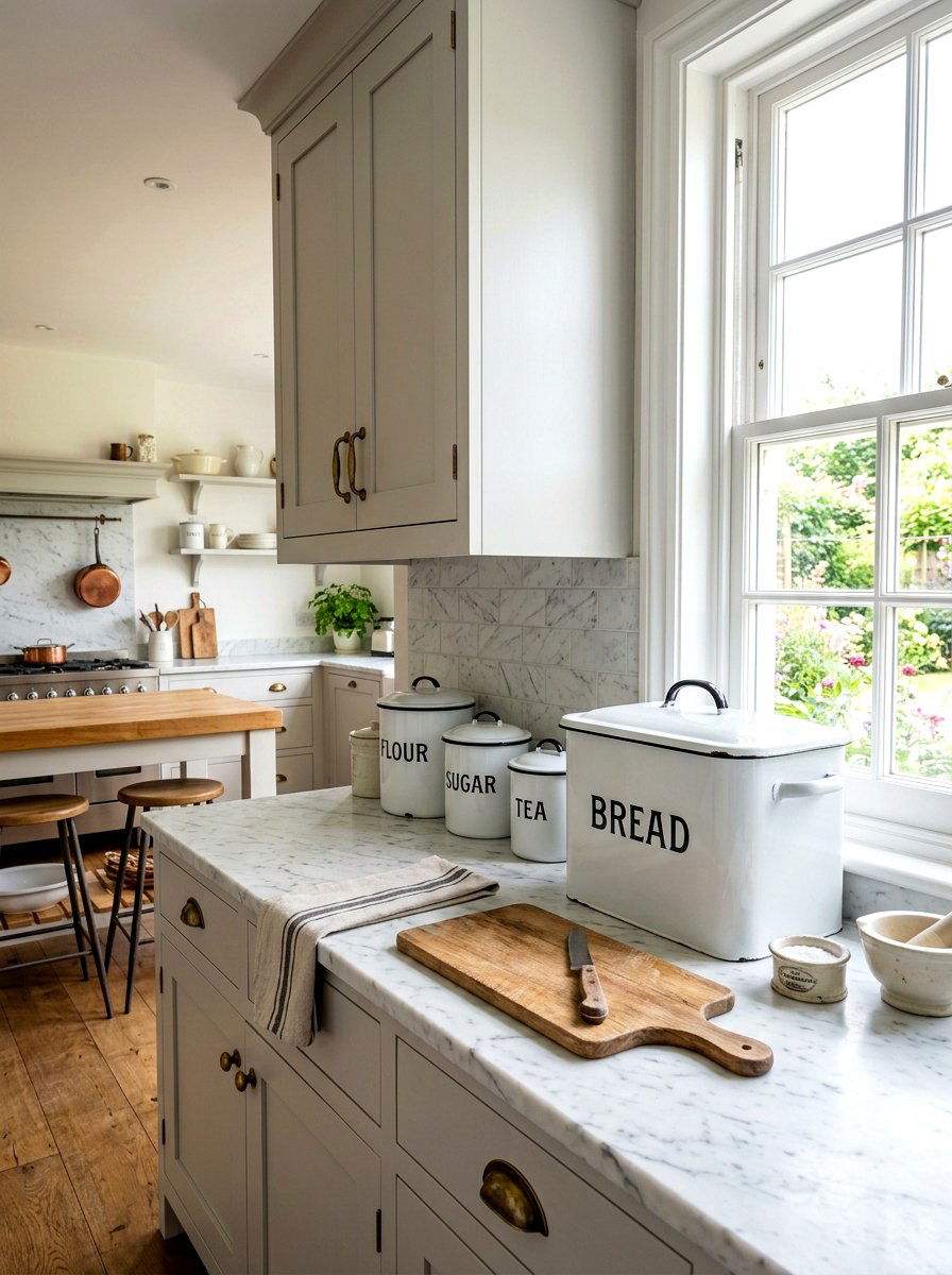 Enamelware Bread Boxes - 30 heirloom kitchen decor ideas