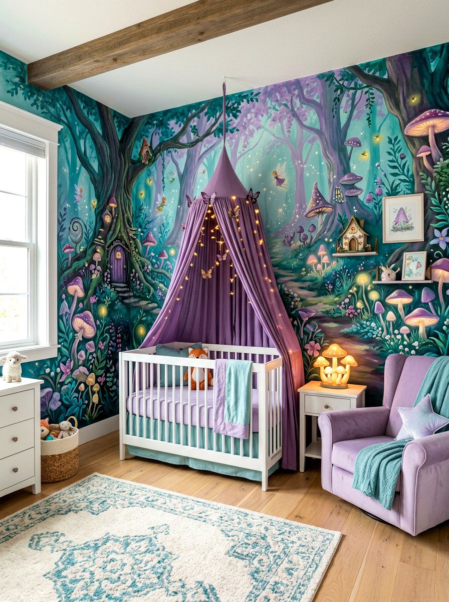 Enchanted Fairy Forest Mural - 30 woodland wall mural nursery ideas