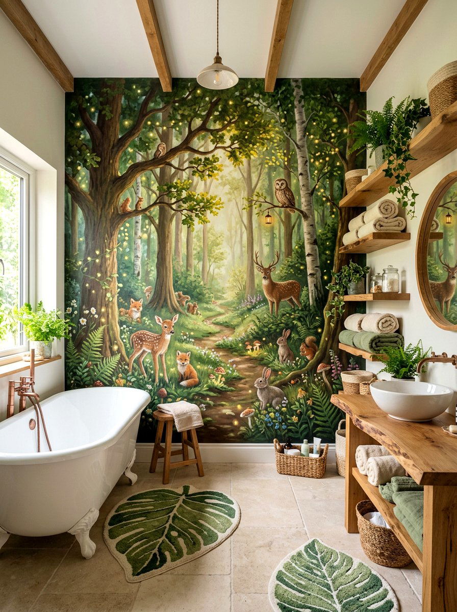 Enchanted Forest Mural - 30 kids bathroom decor ideas
