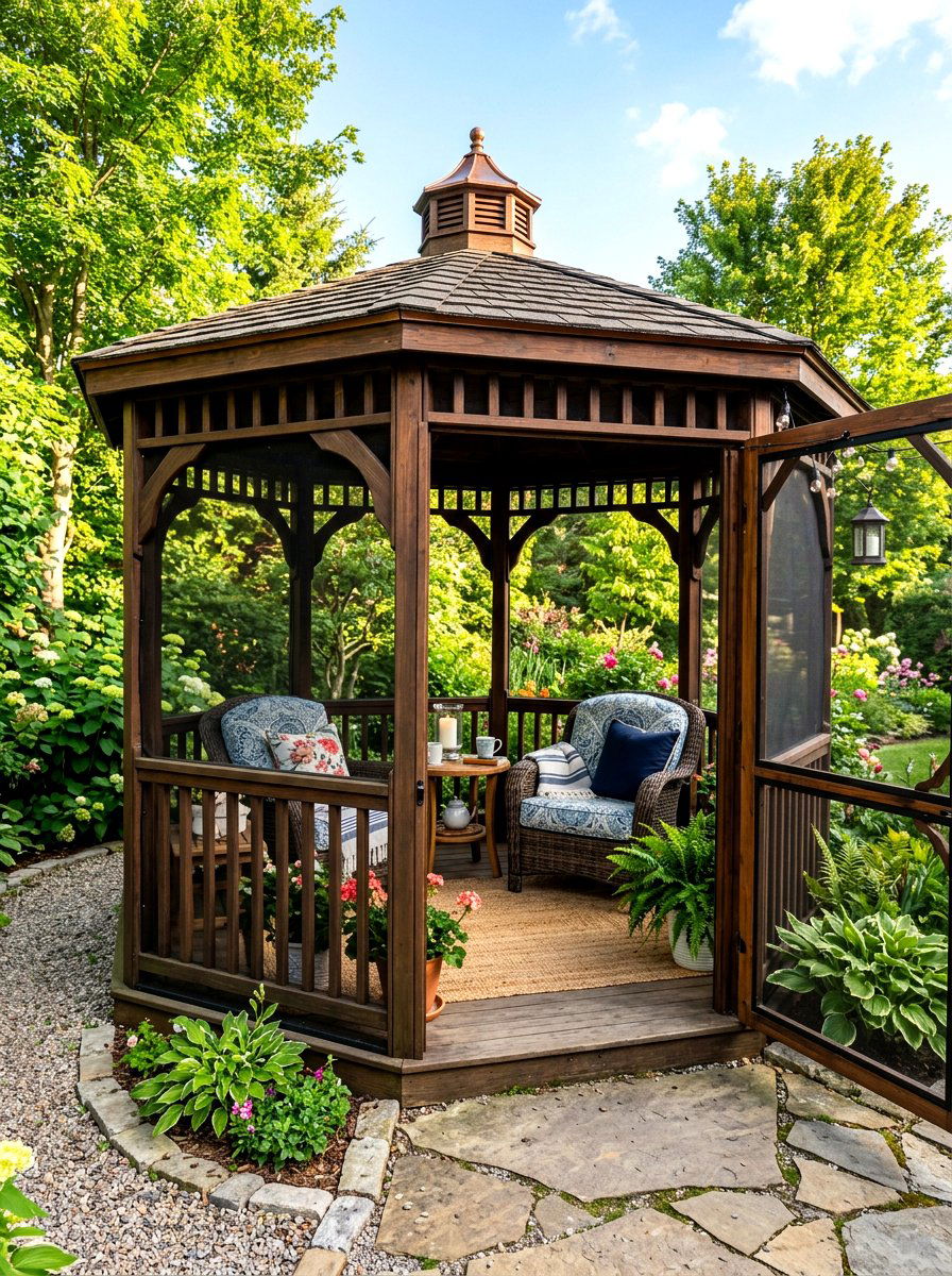 Enclosed Gazebo Sanctuary - 30 meditation backyard corner ideas