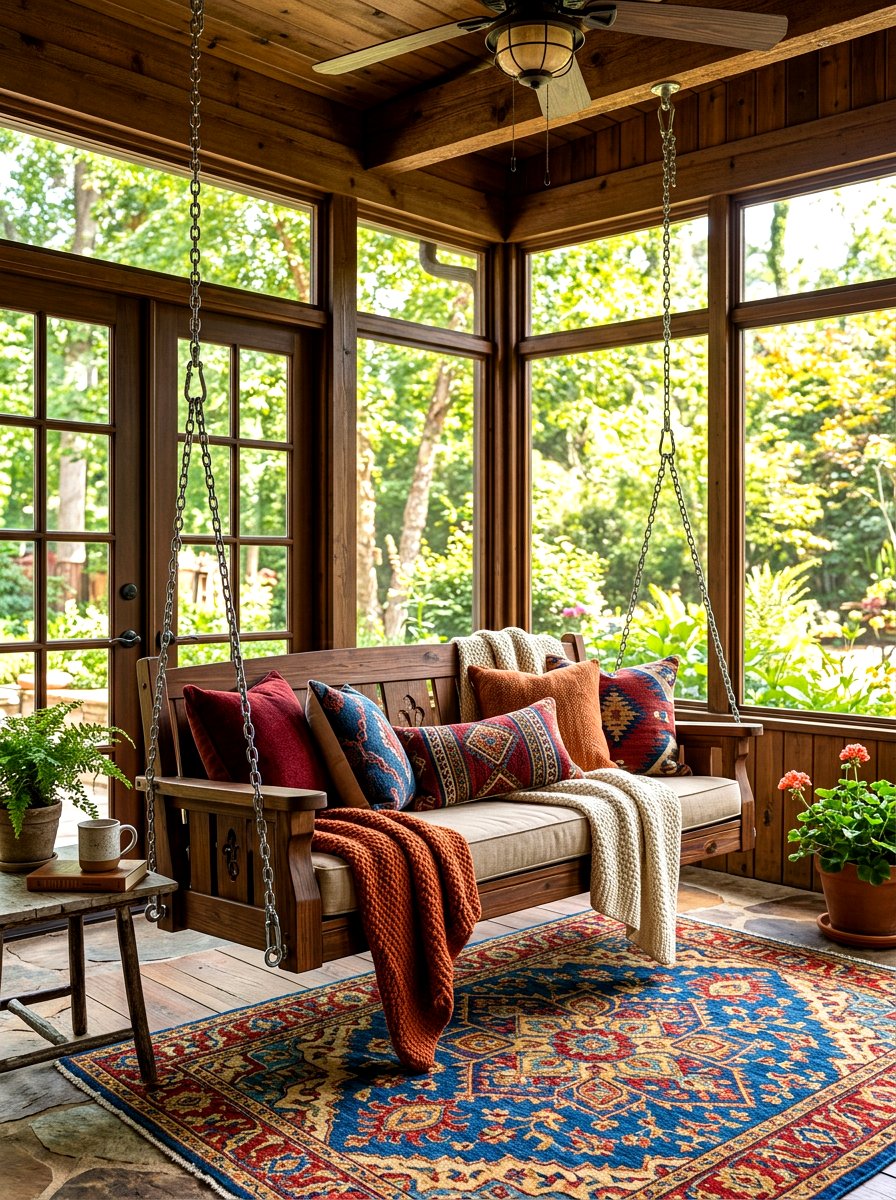 Enclosed Porch Swing - 30 front porch swing ideas