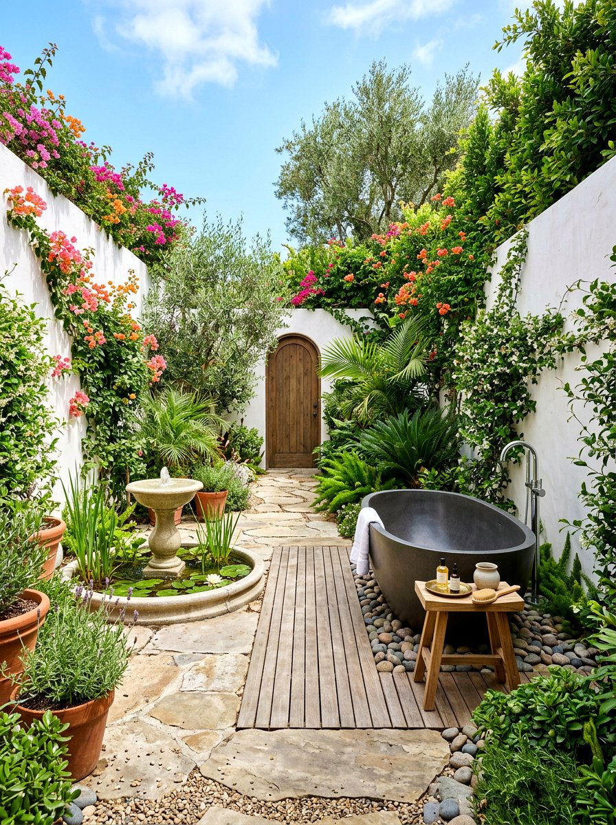 Enclosed courtyard bathtub - 30 outdoor bath ideas