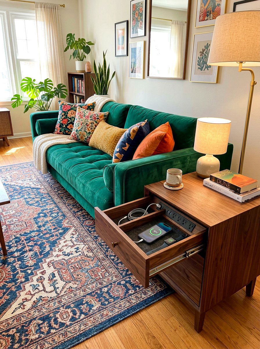 End Table Charging Drawer - 30 hidden charging drawer ideas