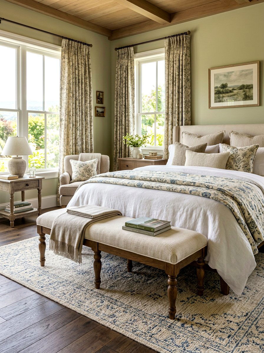 End bed bench - 30 English country bedroom ideas