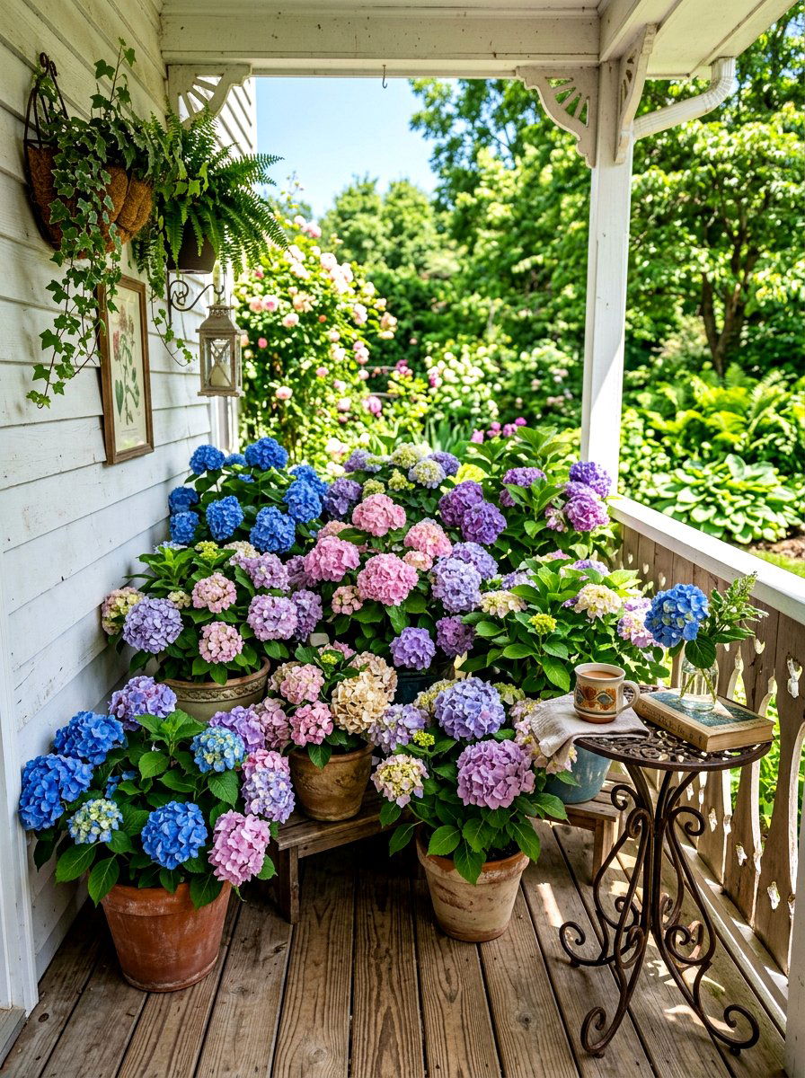 Endless Summer Hydrangea Corner - 30 front porch hydrangea ideas