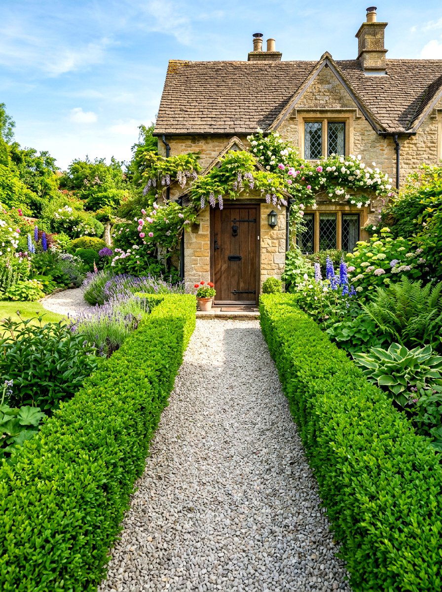 English Boxwood Border - 30 layered hedge front yard ideas