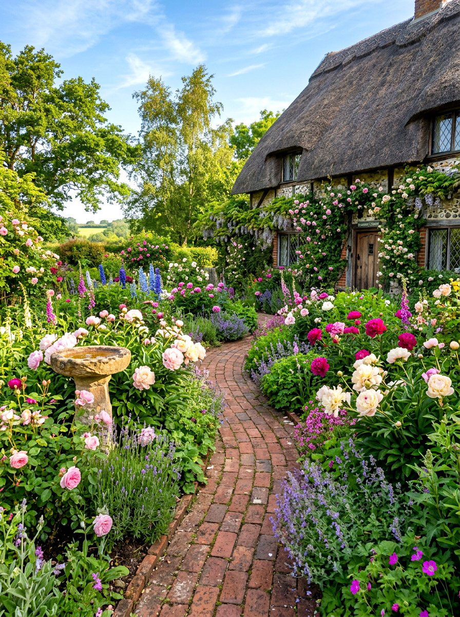 English Cottage Brick Garden - 30 brick courtyard patio ideas