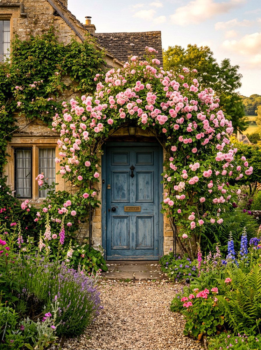 English Cottage Door With Roses - 30 cottage front door ideas