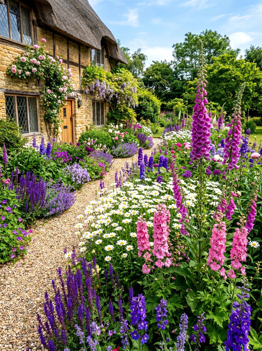 English Cottage Flower Border - 30 cottage border backyard ideas