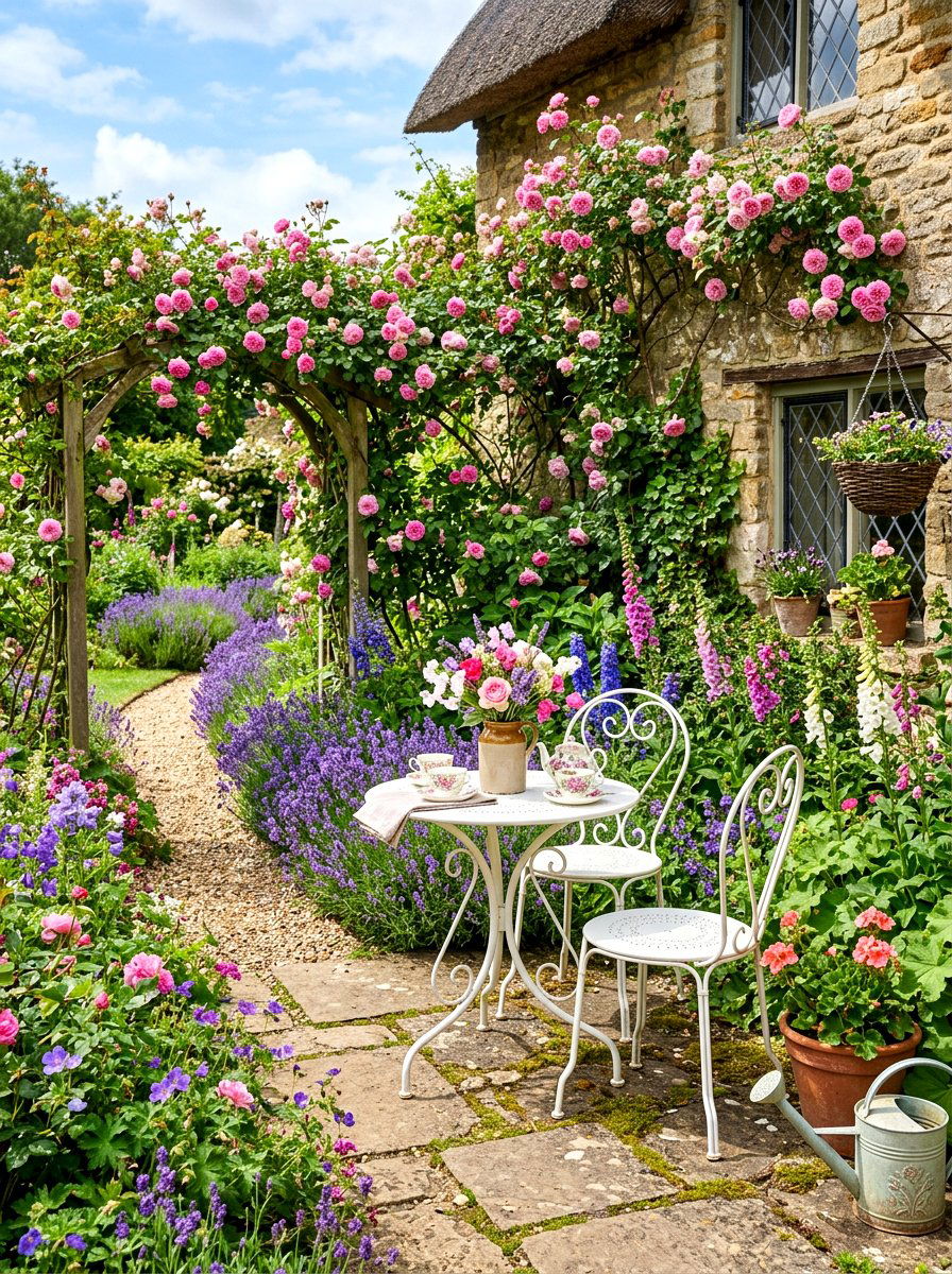 English Cottage Garden Corner - 30 patio cafe corner ideas
