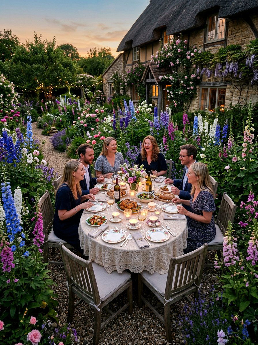 English Cottage Garden Dinner - 30 candlelit garden dinner ideas