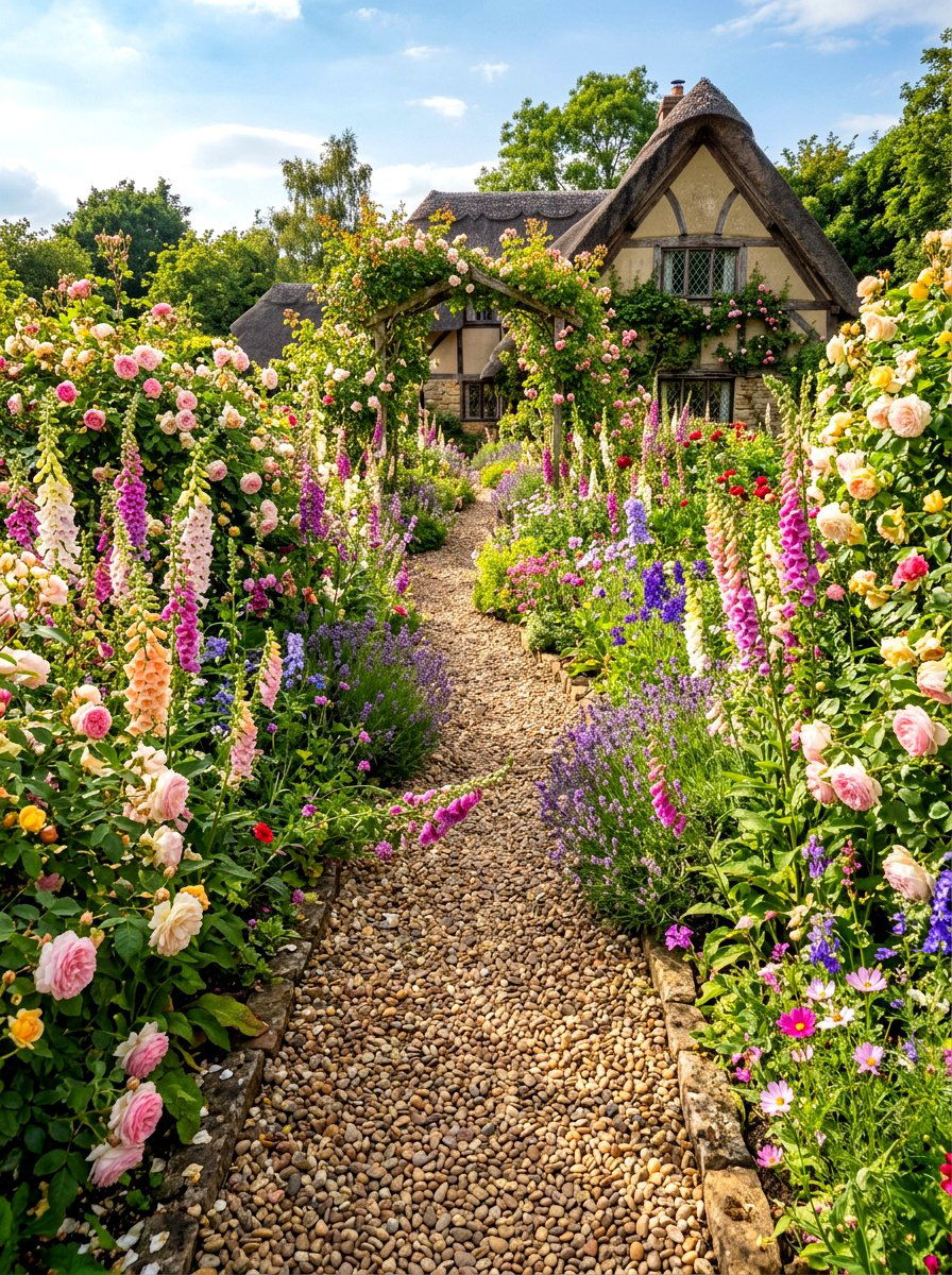 English Cottage Gravel Garden - 30 gravel front yard landscaping ideas