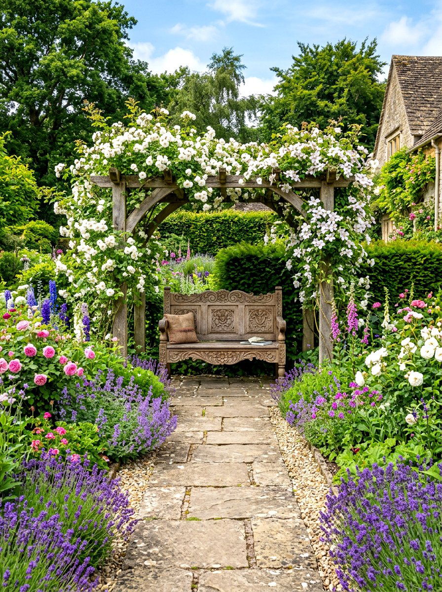 English Garden Bench - 30 exterior seating area ideas