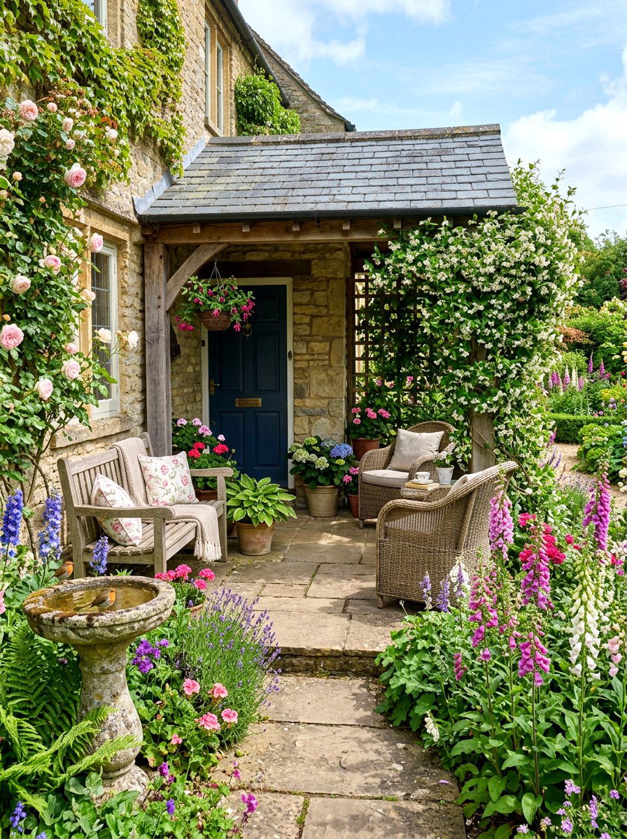 English Garden Front Porch - 30 cozy front porch ideas