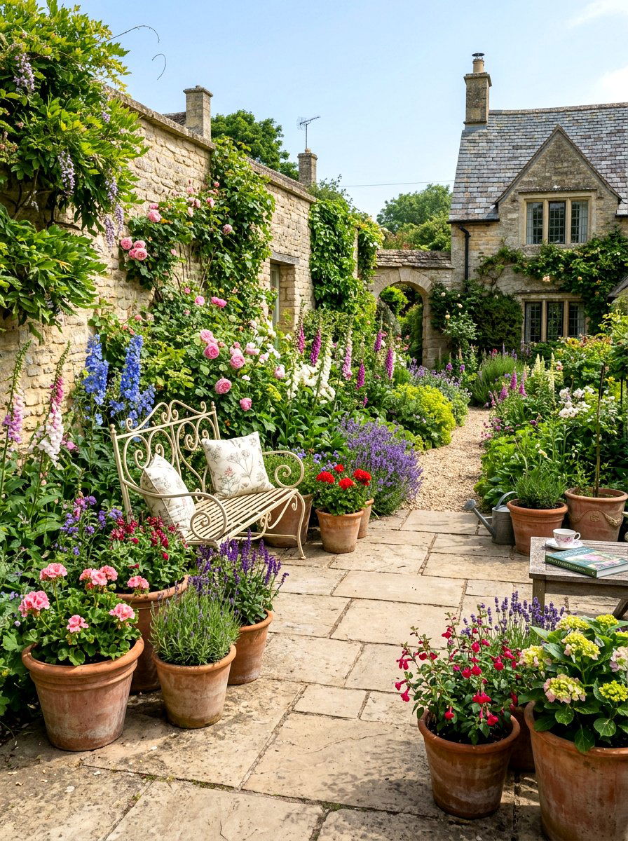 English Garden Patio - 30 terracotta and cream patio ideas