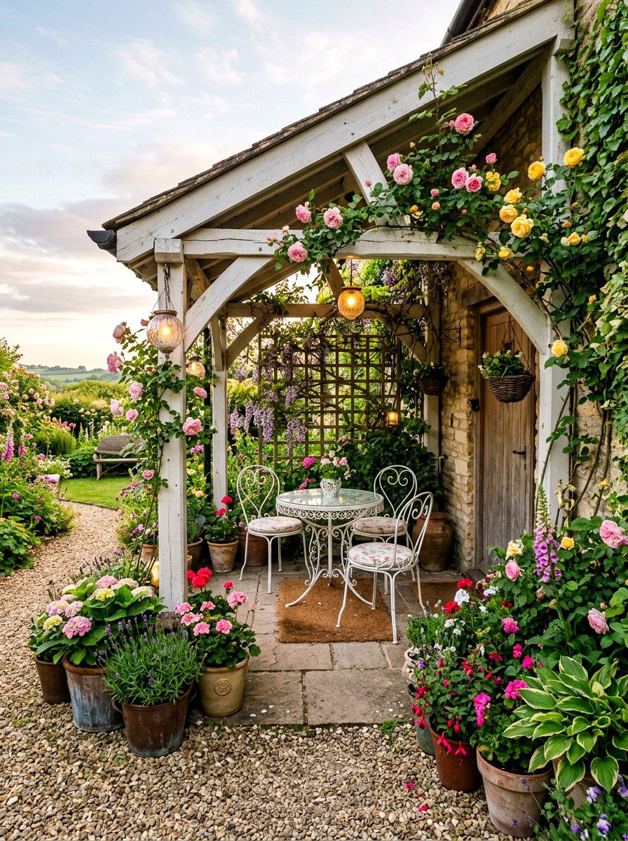 English Garden Porch - 30 summer front porch ideas