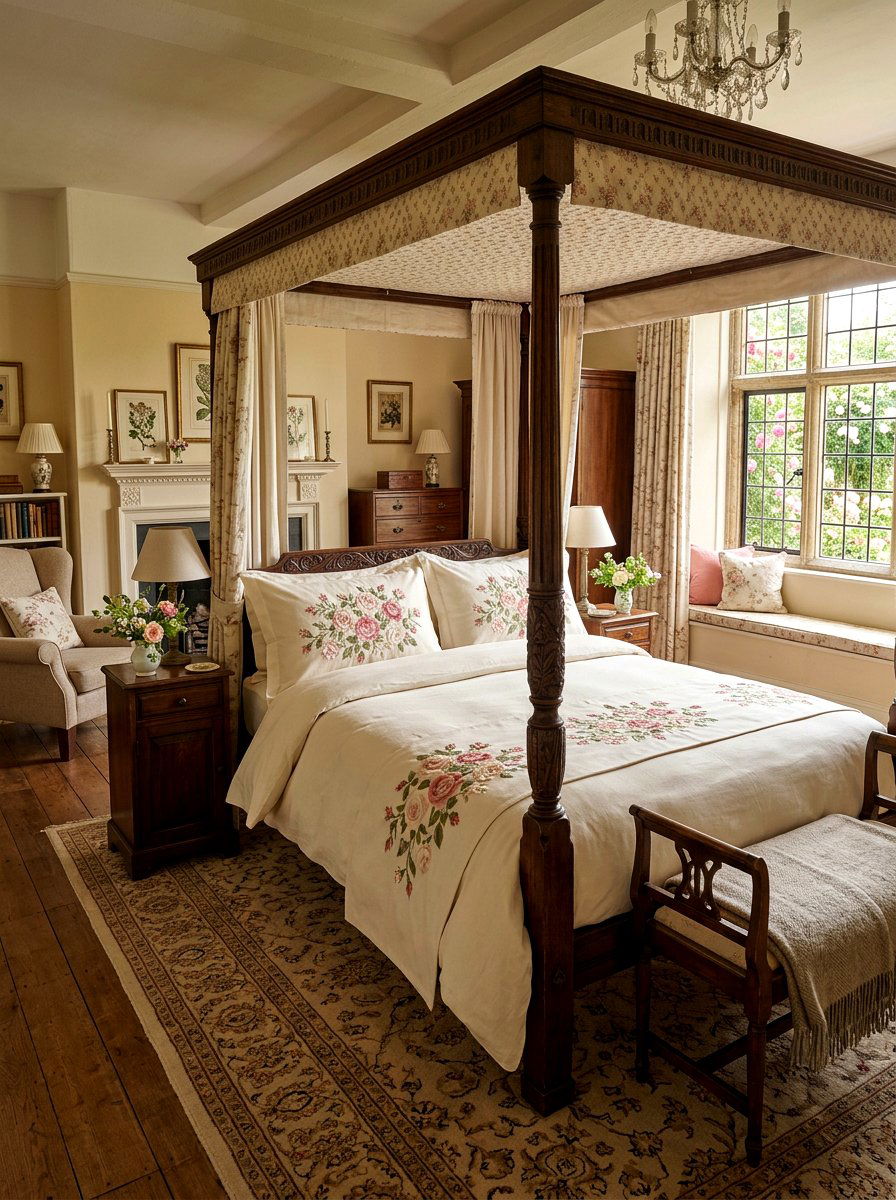 English Garden Rose Embroidery - 30 rose print bedroom ideas