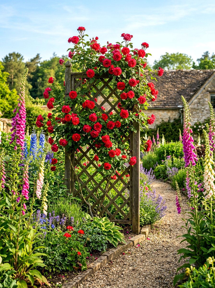 English Garden Rose Trellis - 30 cottage rose arbor ideas
